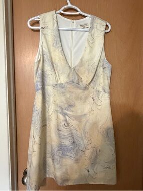 Marble-Print Cream V-Neck Mini Dress